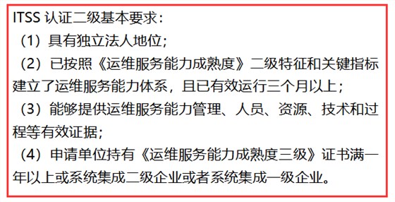 ITSS認(rèn)證二級4個(gè)基本條件，不滿足不能申報(bào)！