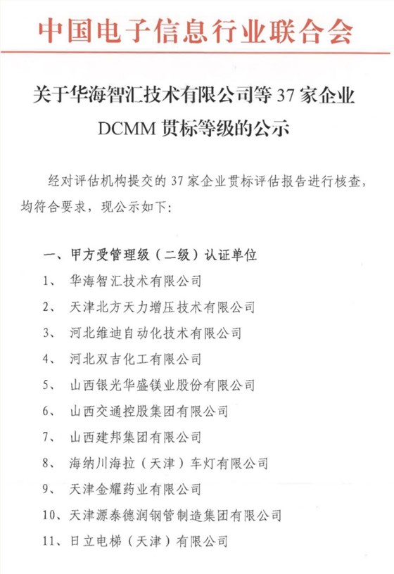 DCMM貫標等級公示1