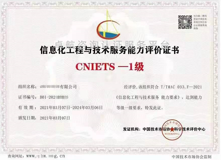 信息化工程與技術(shù)服務(wù)能力評(píng)價(jià)證書（CNIETS）展示！
